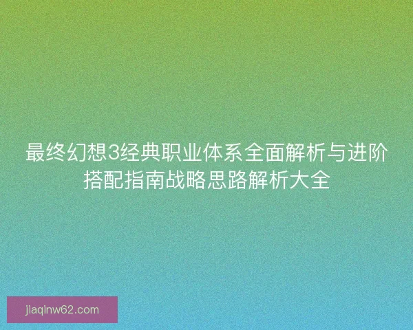 最终幻想3经典职业体系全面解析与进阶搭配指南战略思路解析大全
